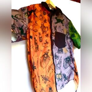Men's XL Halloween Spooky Graphic Button Down‎ Tee Shirt Pocket  Party Costume